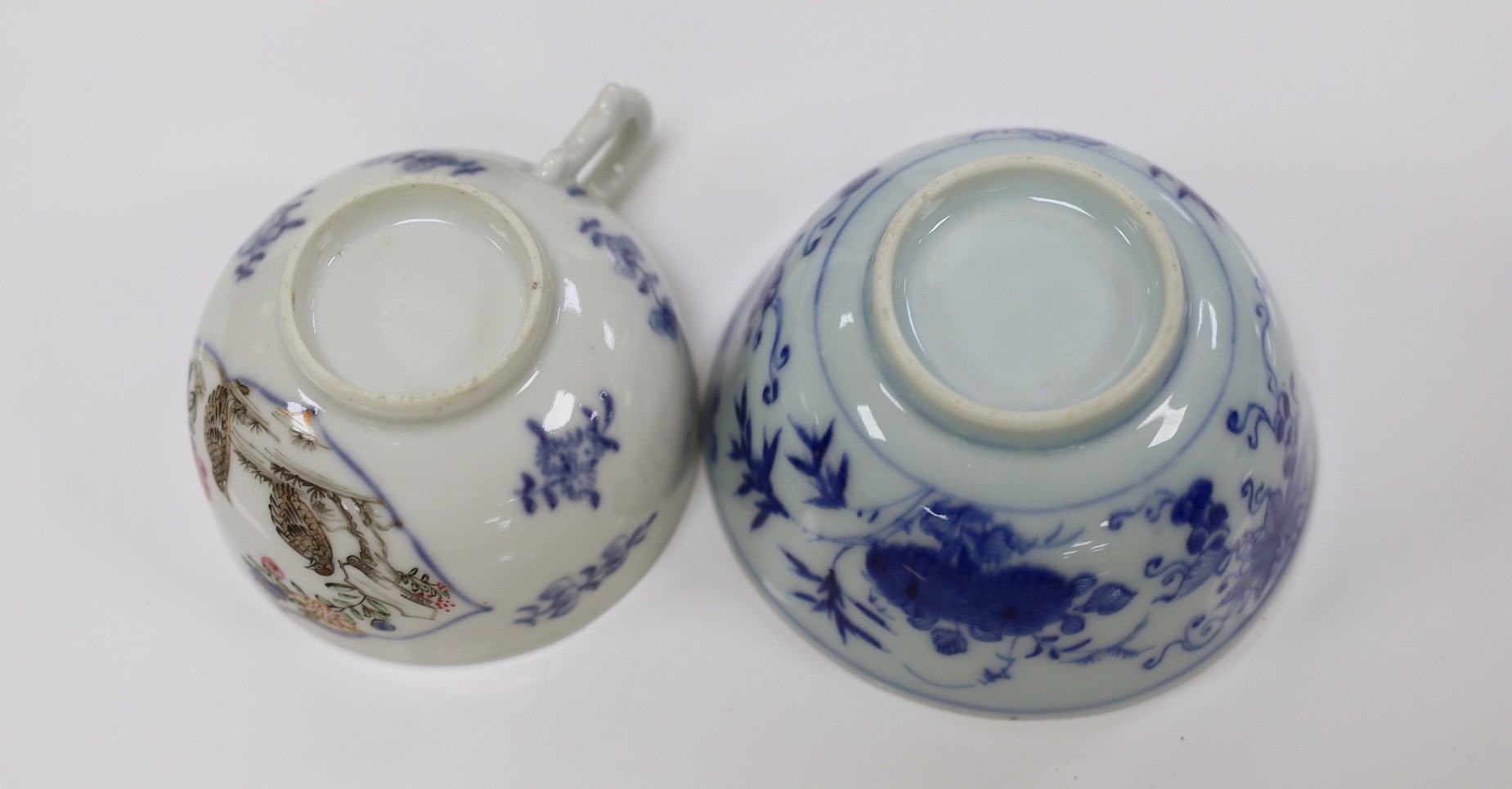 Three 18th century Chinese porcelain cups, tallest 7.5 cms